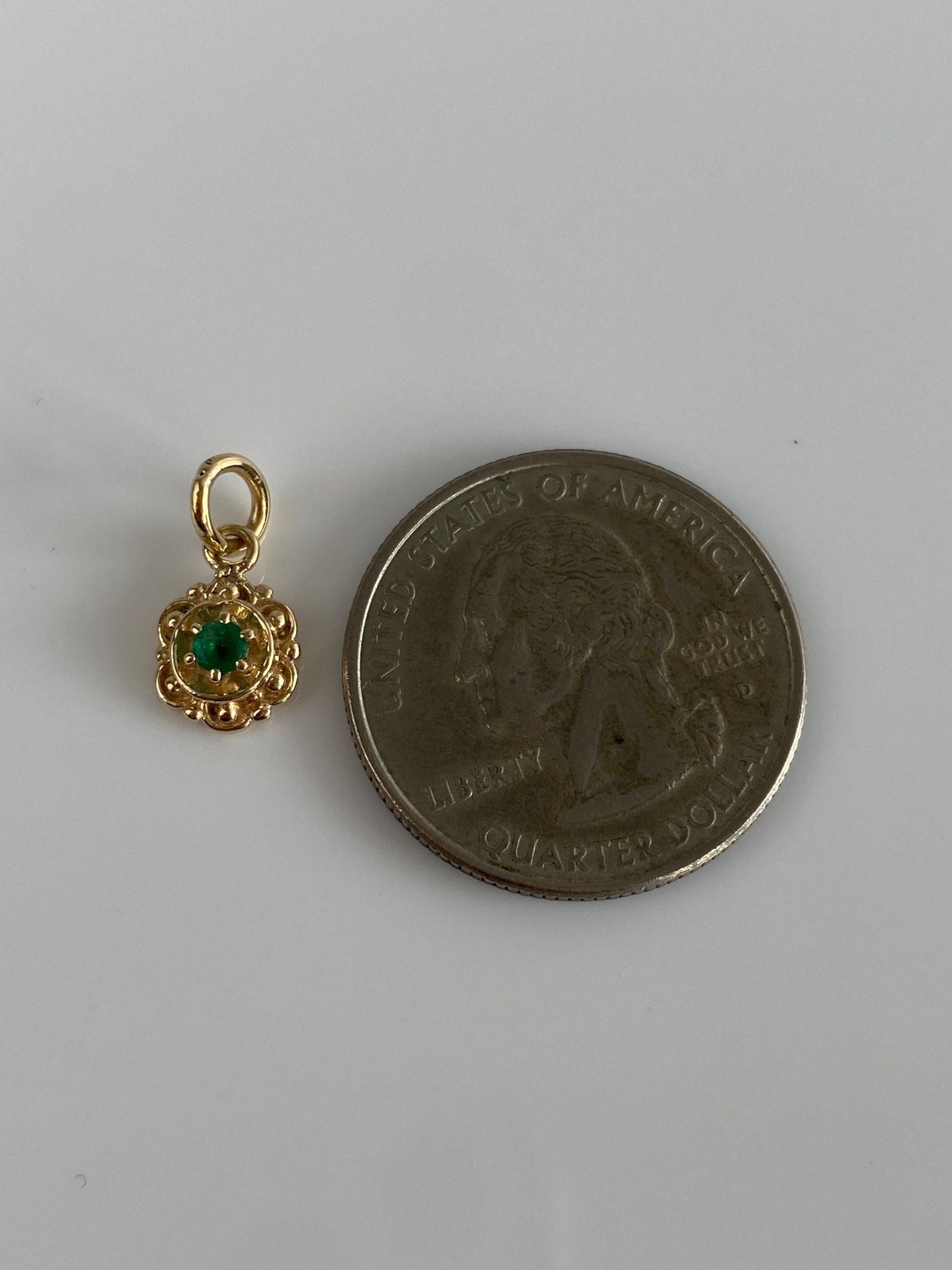 Vintage Solid 14k Yellow Gold Emerald Charm
