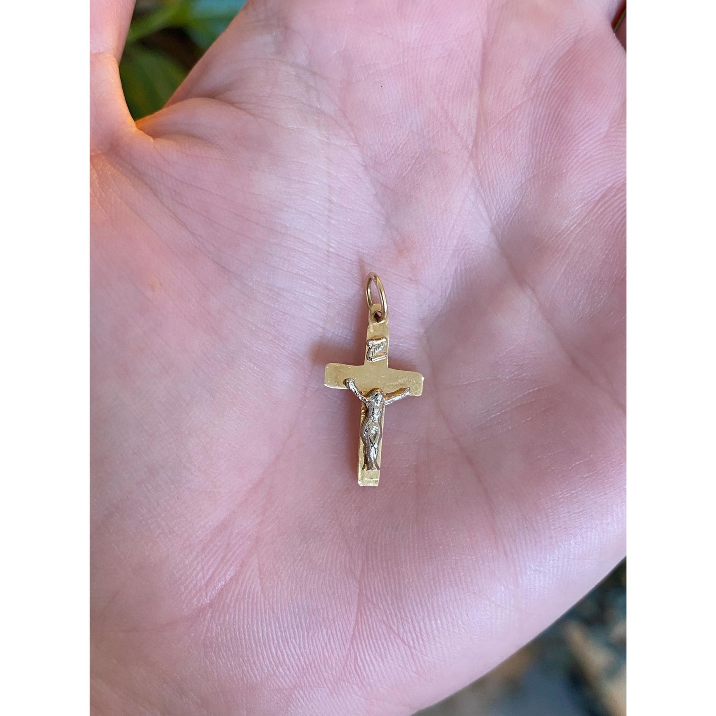 Vintage Solid 14k White & Yellow Gold Crucifix Cross Charm