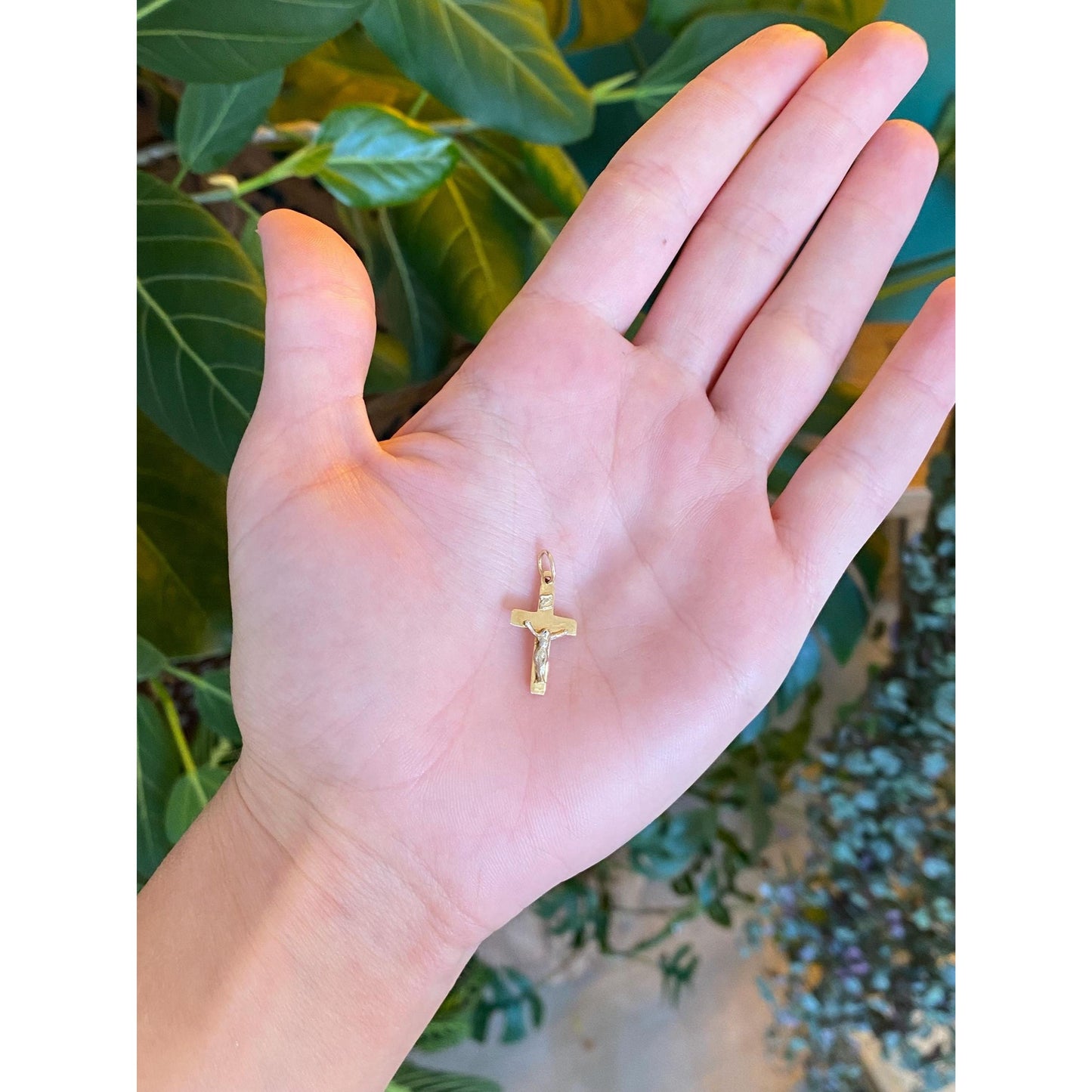 Vintage Solid 14k White & Yellow Gold Crucifix Cross Charm