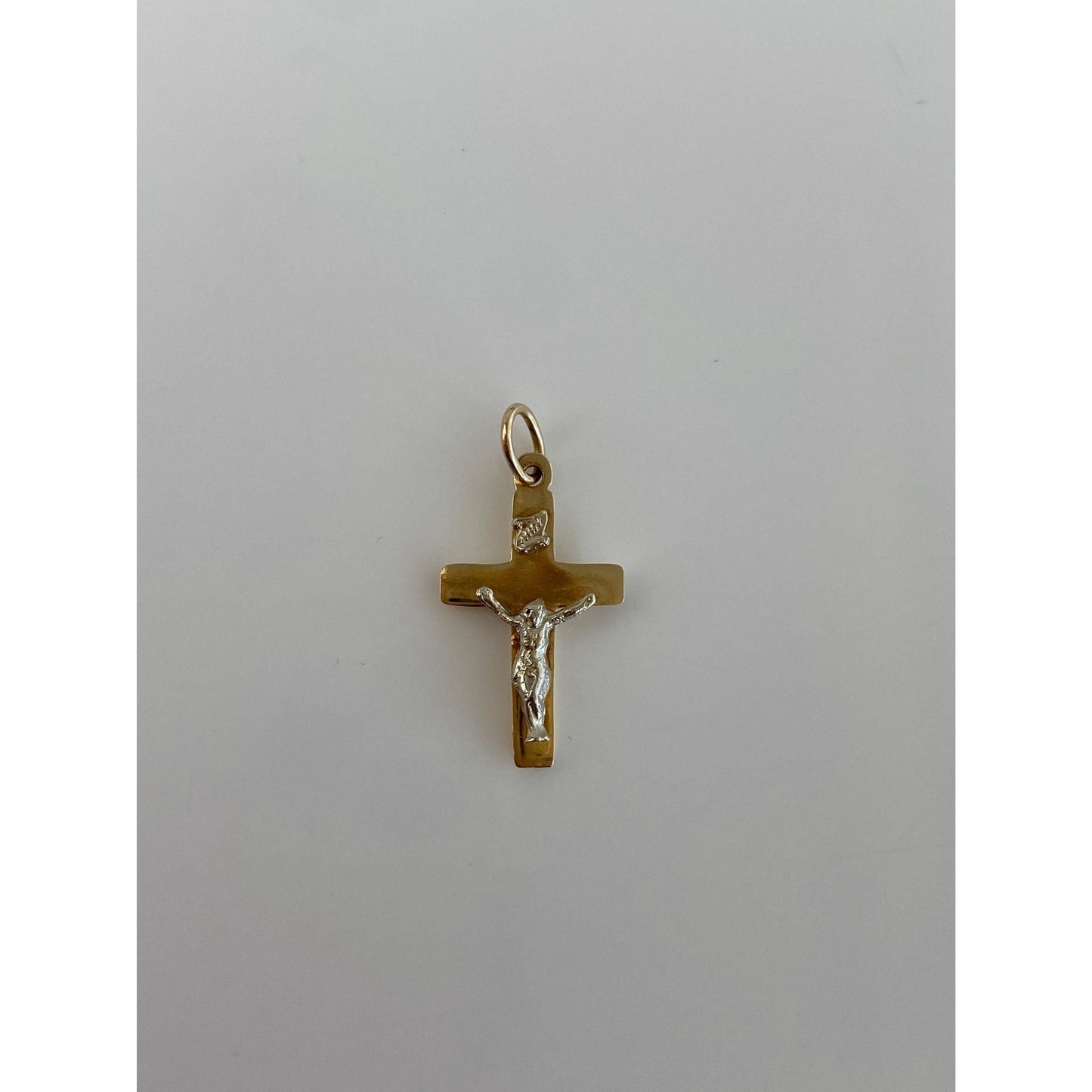 Vintage Solid 14k White & Yellow Gold Crucifix Cross Charm
