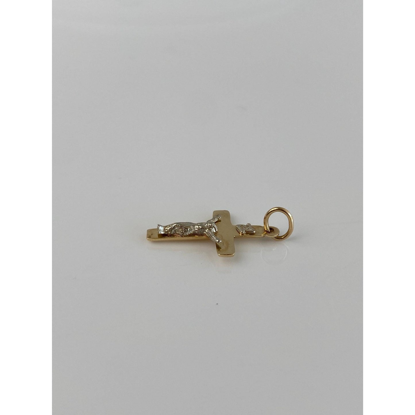 Vintage Solid 14k White & Yellow Gold Crucifix Cross Charm