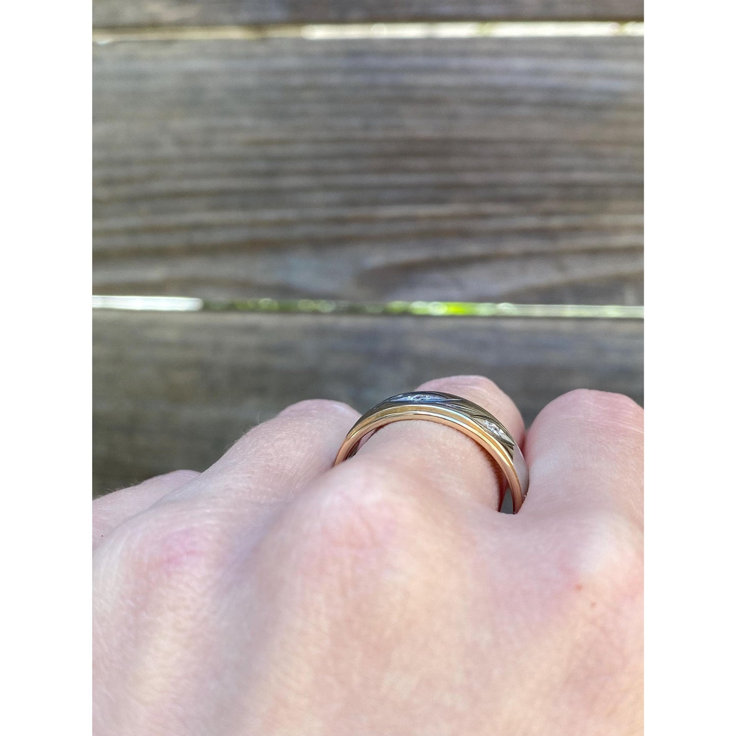 Vintage Solid 14k White & Yellow Gold Diamond Ring Band - Size 10.75