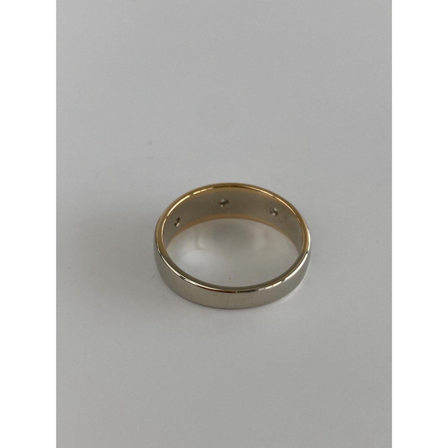 Vintage Solid 14k White & Yellow Gold Diamond Ring Band - Size 10.75