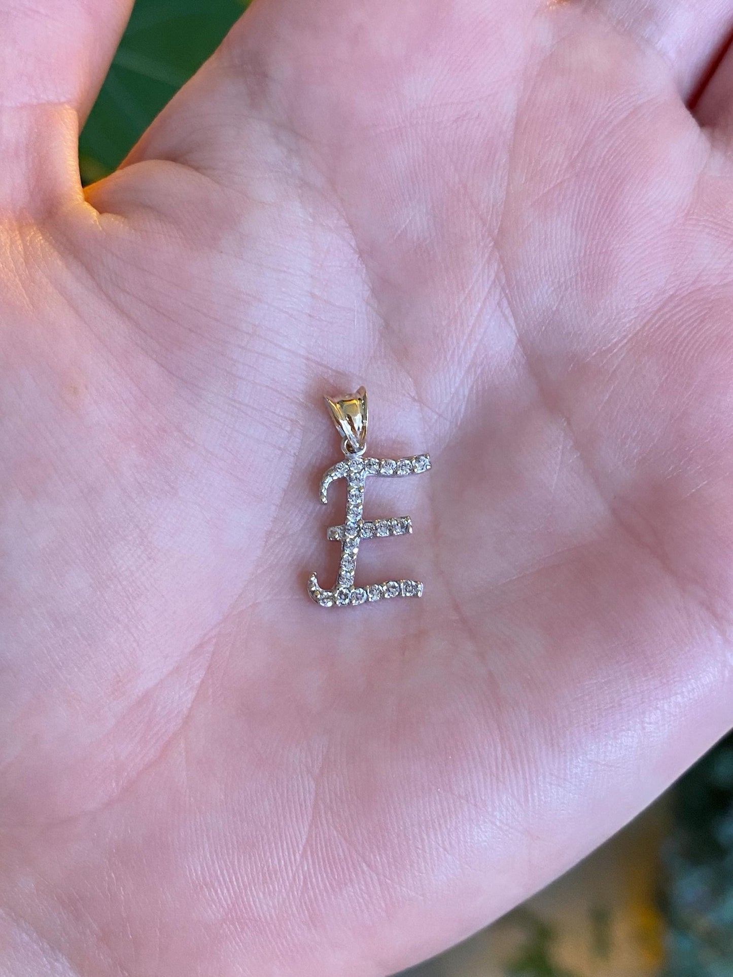 Vintage Solid 14k White Gold Cubic Zirconia Initial 'E' Charm