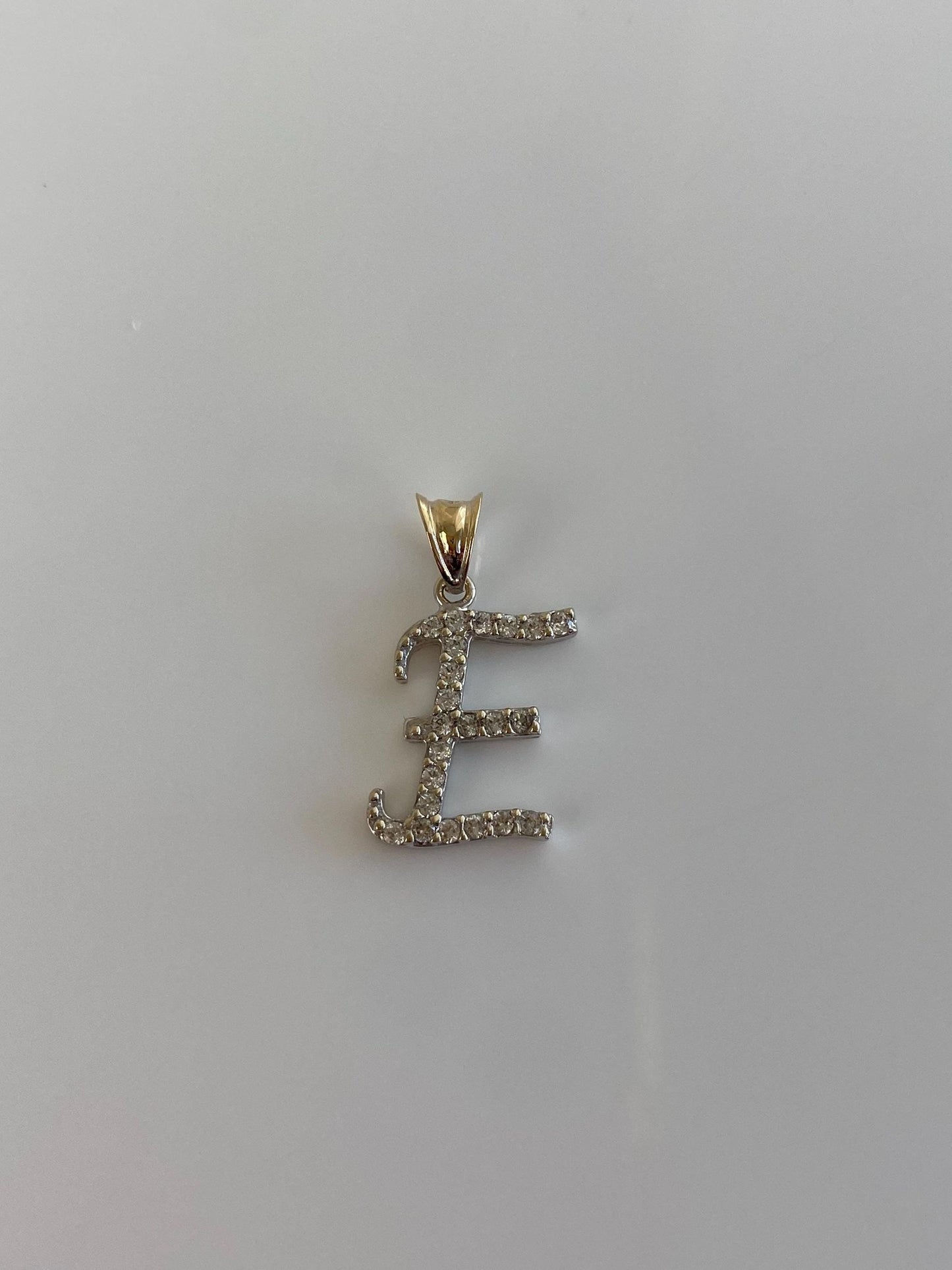 Vintage Solid 14k White Gold Cubic Zirconia Initial 'E' Charm