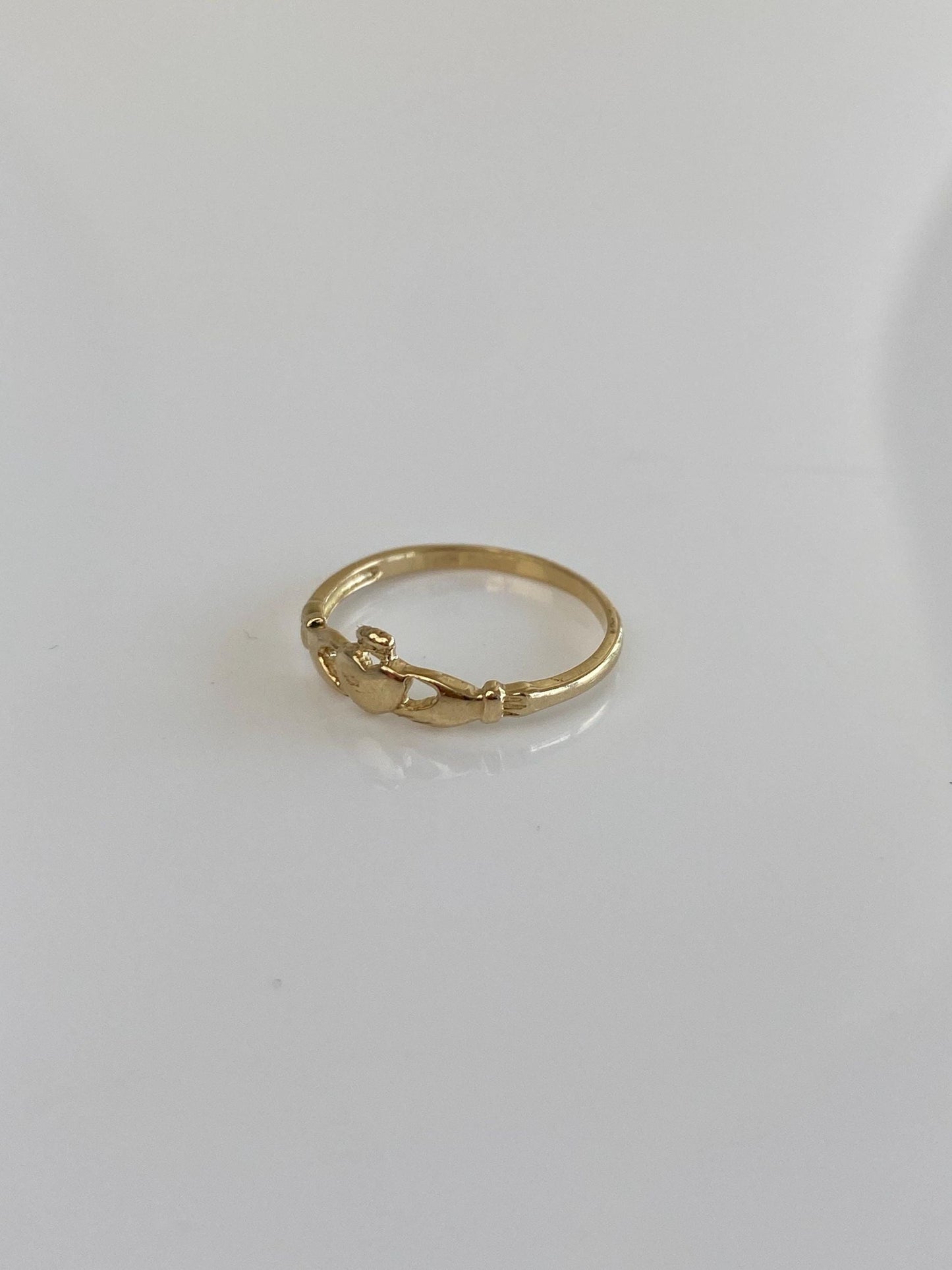 Vintage Solid 14k Yellow Gold Claddaugh Baby Ring - Size 2.5