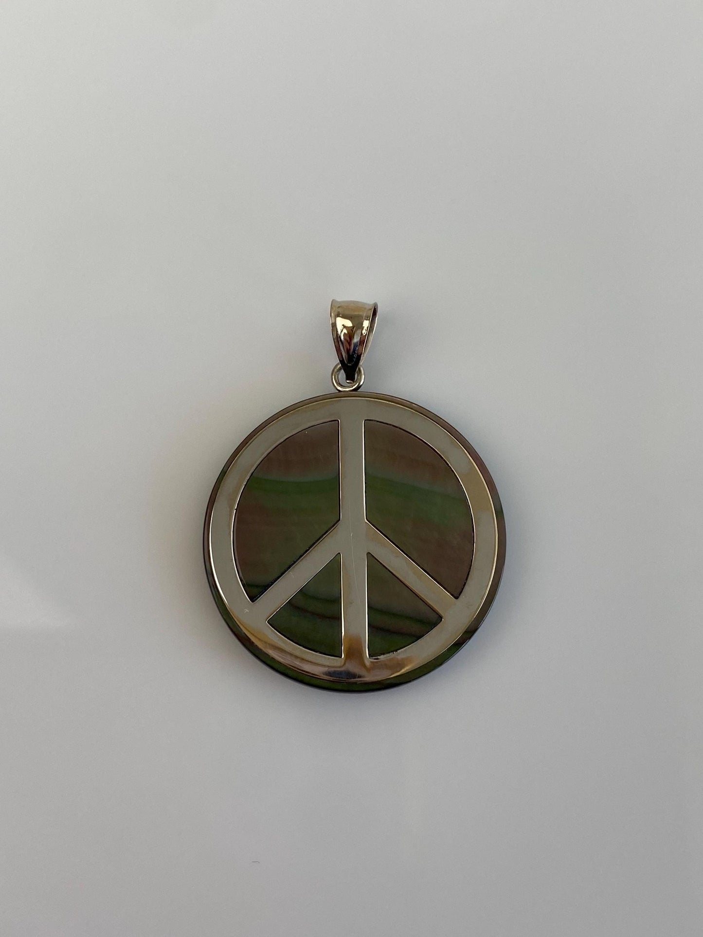 Vintage Solid 14k White Gold Abalone Peace Sign Charm