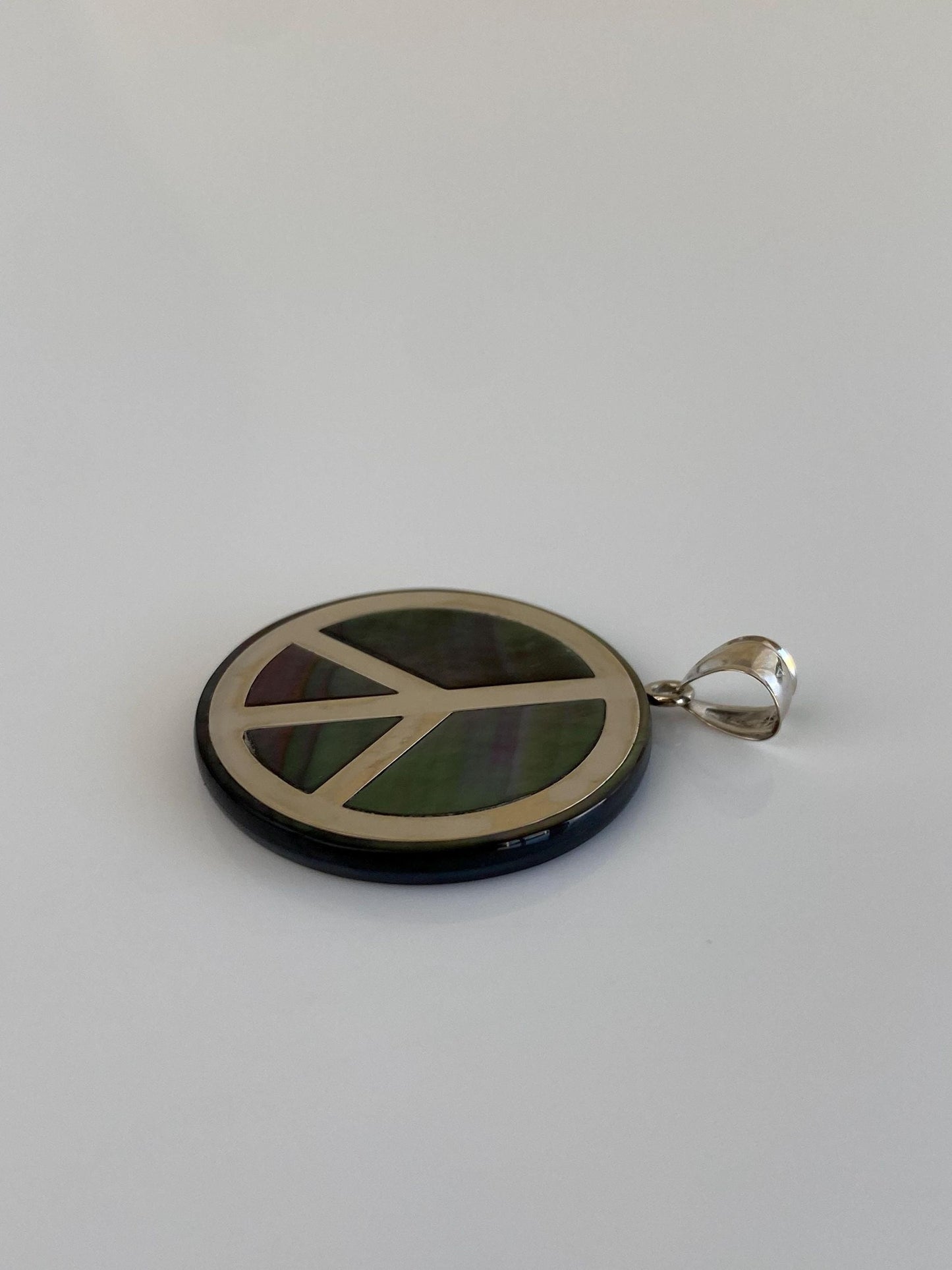 Vintage Solid 14k White Gold Abalone Peace Sign Charm