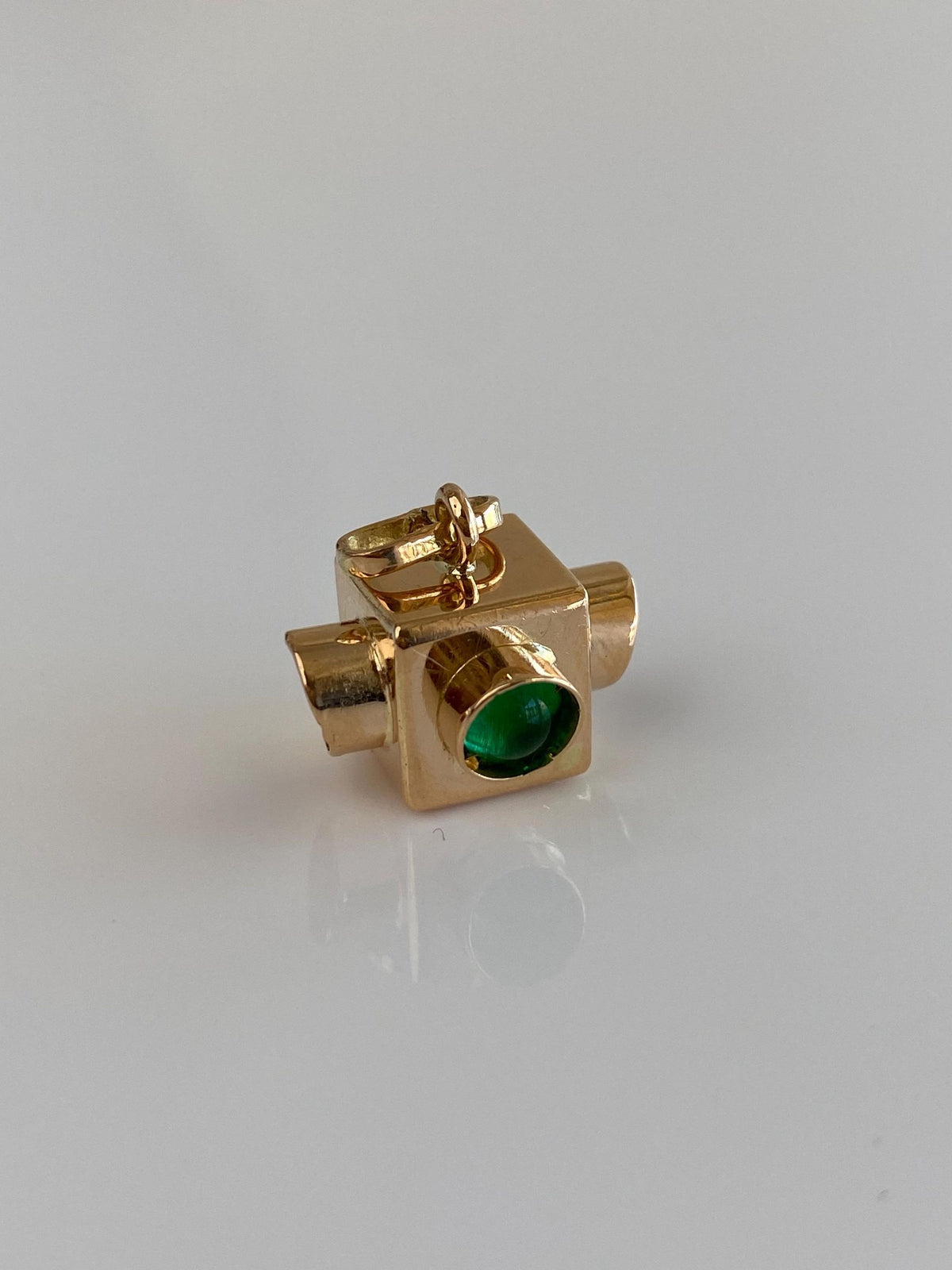 Vintage 18k Rosey Gold Red & Green Cubic Zirconia Cabochons Stoplight Charm