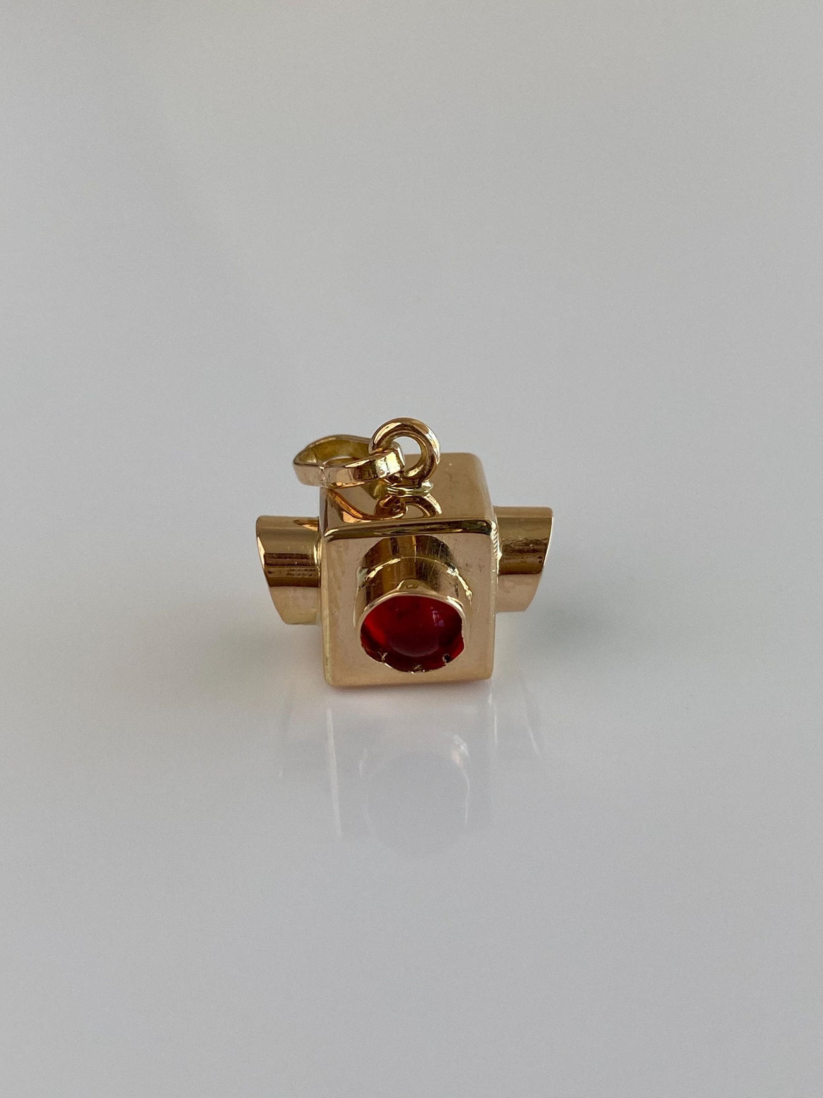 Vintage 18k Rosey Gold Red & Green Cubic Zirconia Cabochons Stoplight Charm