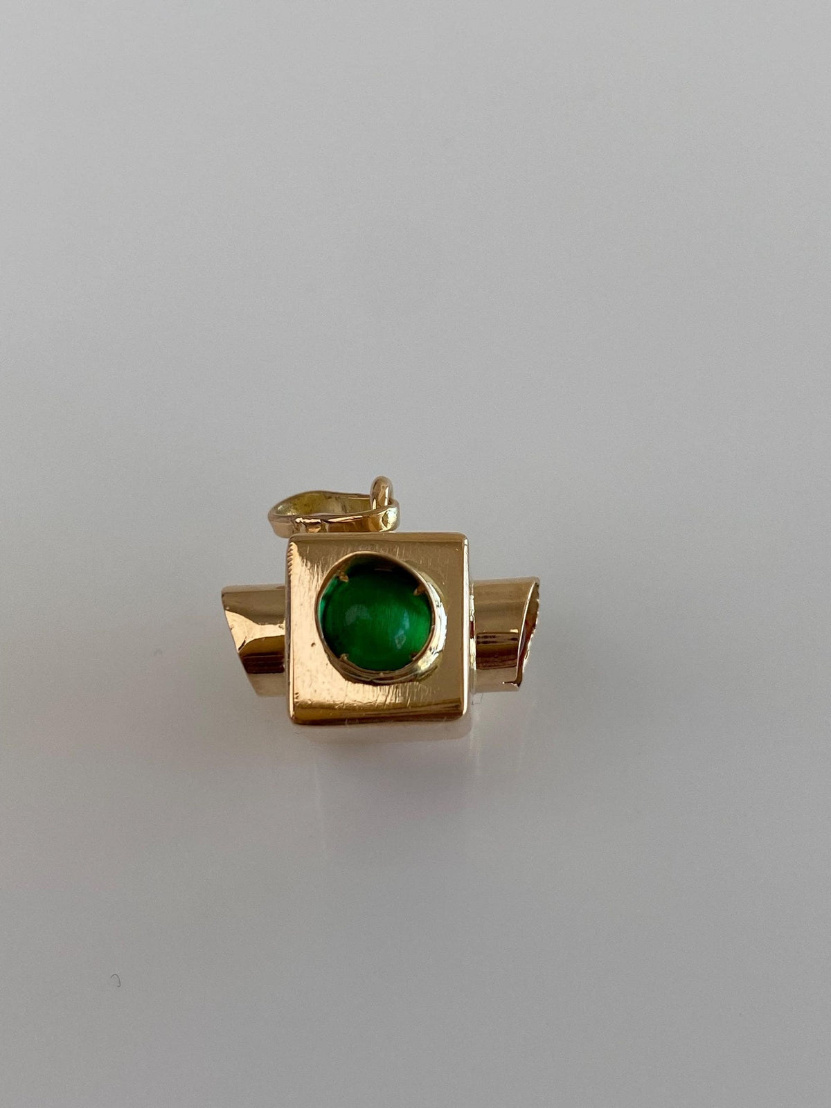 Vintage 18k Rosey Gold Red & Green Cubic Zirconia Cabochons Stoplight Charm