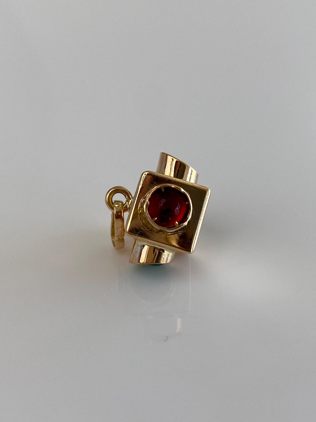 Vintage 18k Rosey Gold Red & Green Cubic Zirconia Cabochons Stoplight Charm