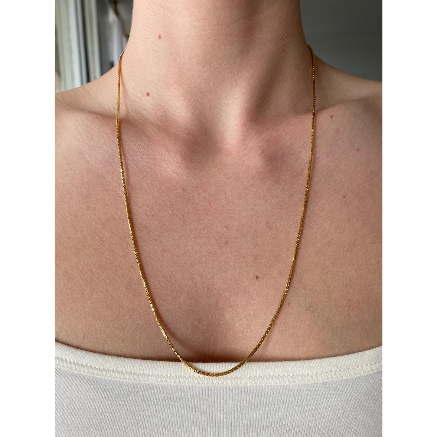 Vintage Solid 18k Yellow Gold Box Chain Necklace - 23.75 inches