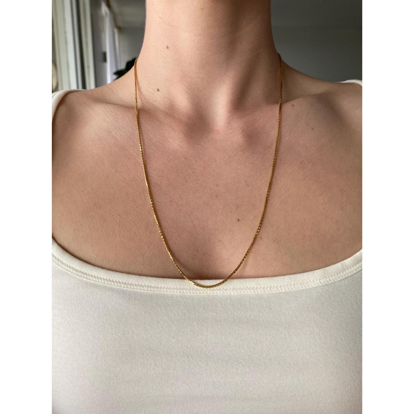 Vintage Solid 18k Yellow Gold Box Chain Necklace - 23.75 inches