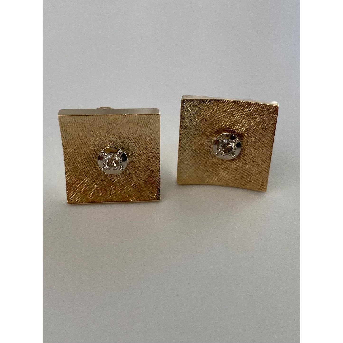 Vintage 14k Yellow Gold Diamond Textured Square Stud Earrings