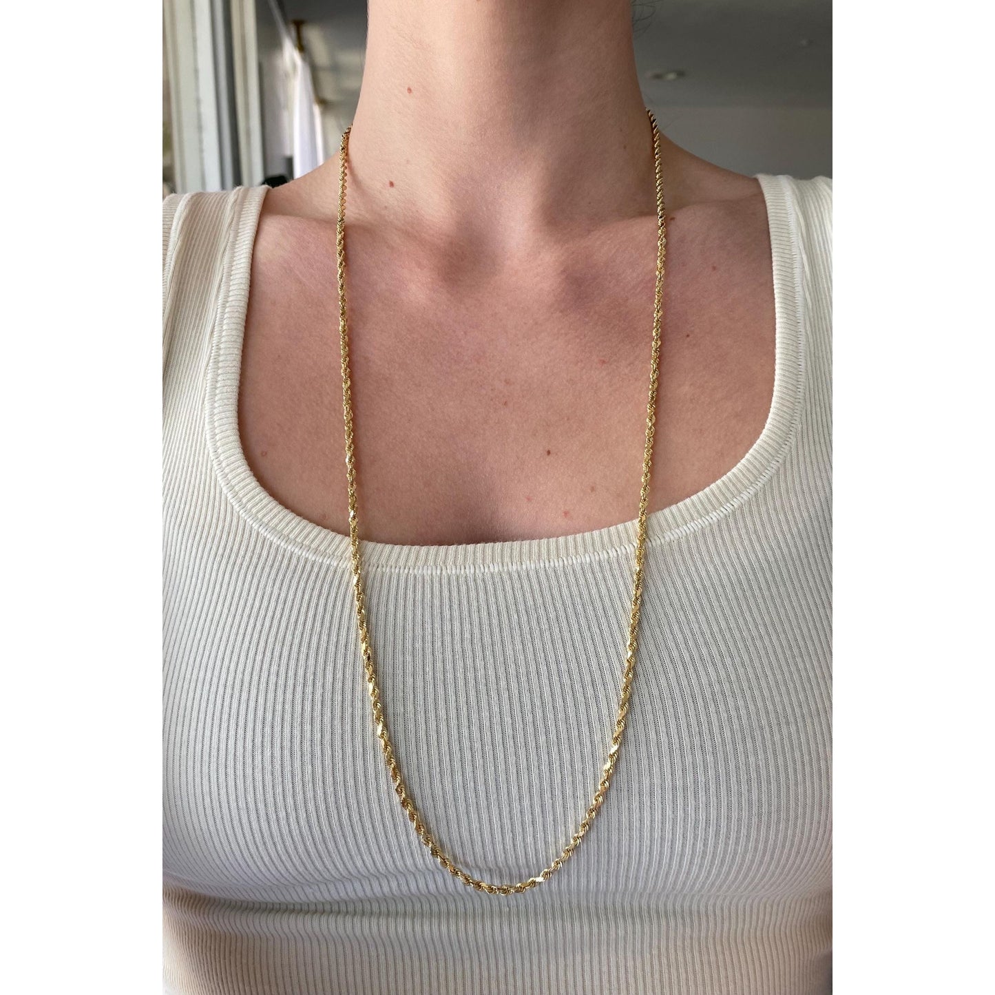 Vintage Solid 14k Yellow Gold Long Diamond Cut Rope Chain Necklace - 30.25 inches