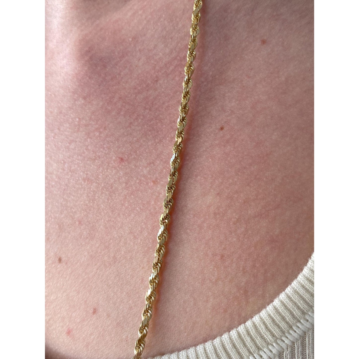 Vintage Solid 14k Yellow Gold Long Diamond Cut Rope Chain Necklace - 30.25 inches