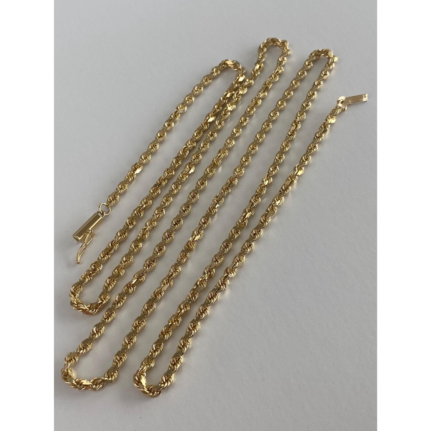 Vintage Solid 14k Yellow Gold Long Diamond Cut Rope Chain Necklace - 30.25 inches