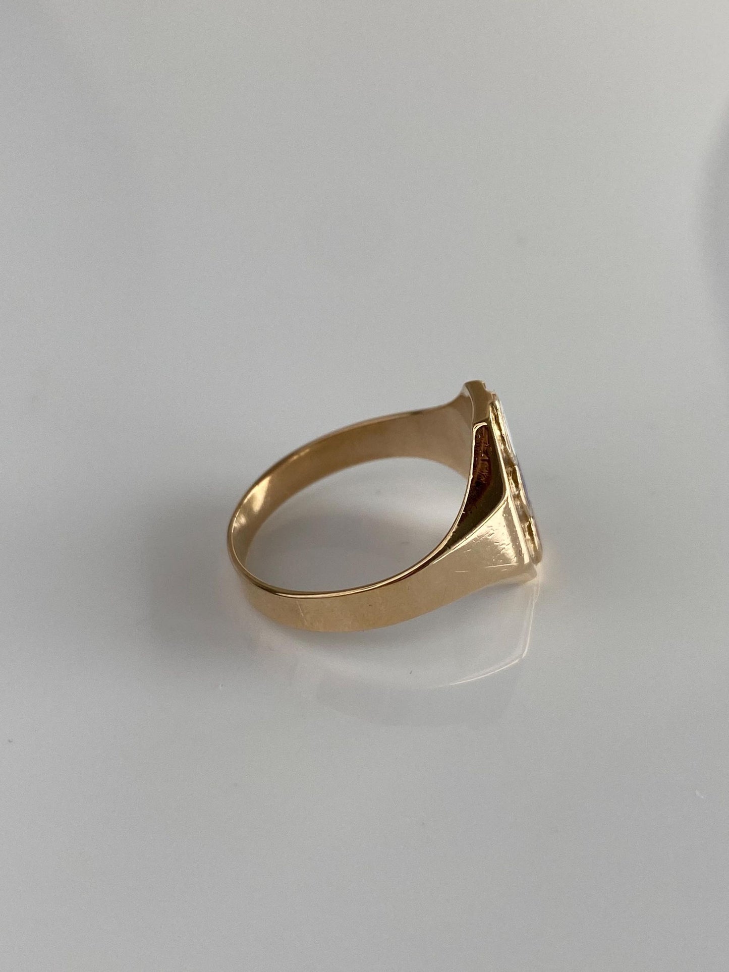 Vintage Solid 10k Yellow Gold Enamel 'FLT' Signet Ring - Size 9.25