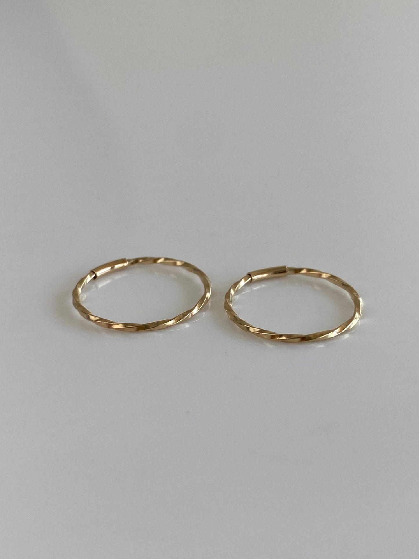 Vintage Solid 14k Yellow Gold Little Twisted Hoop Earrings