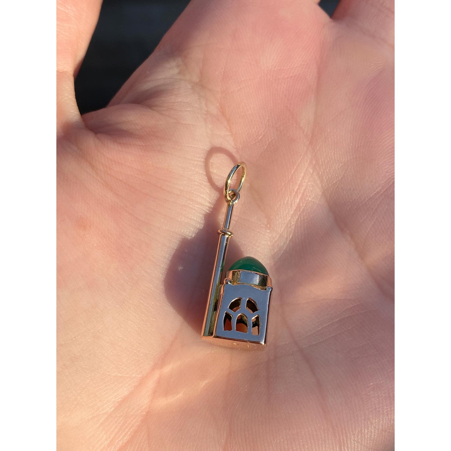 Vintage 14k Yellow Gold Chrysoprase Travel Building Charm