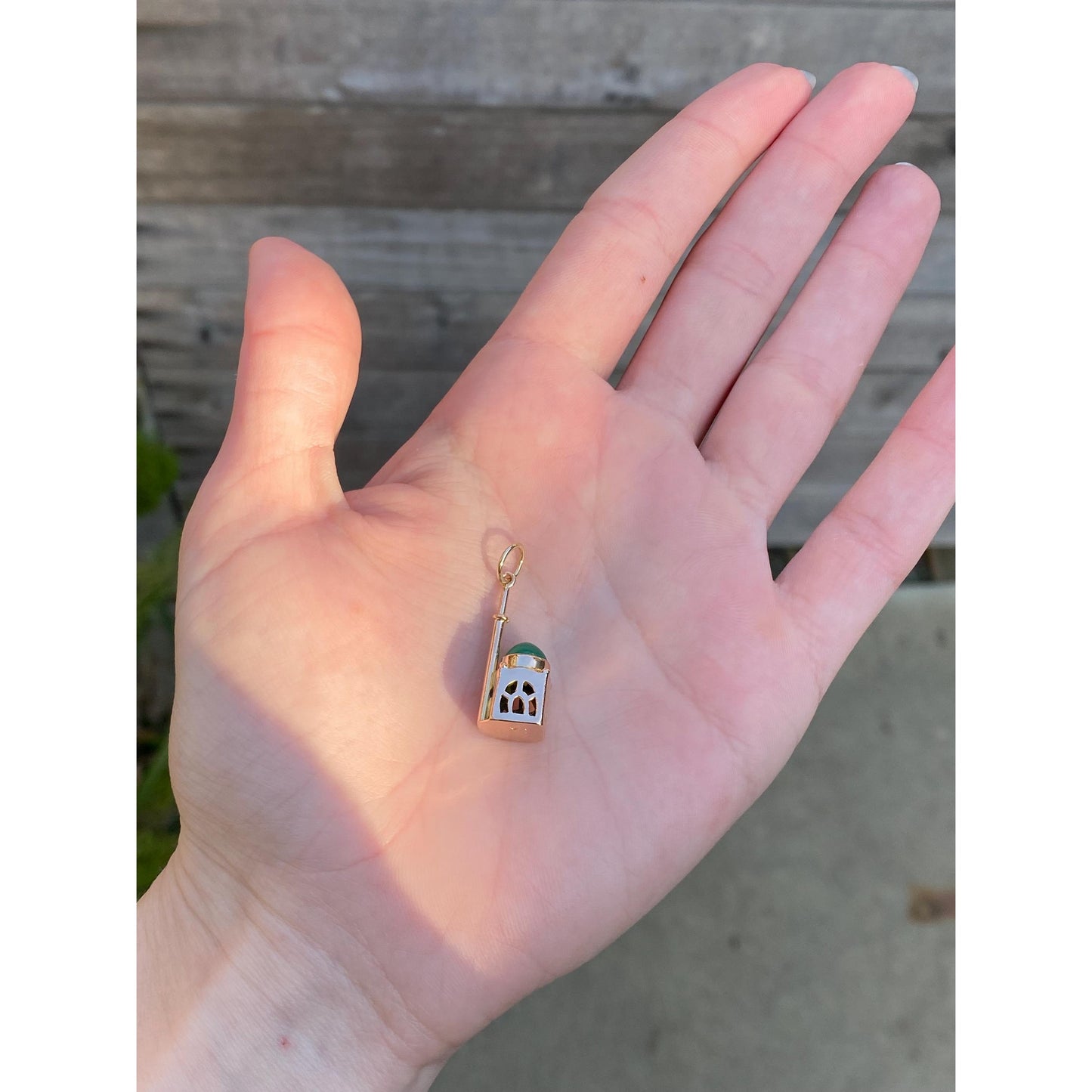 Vintage 14k Yellow Gold Chrysoprase Travel Building Charm