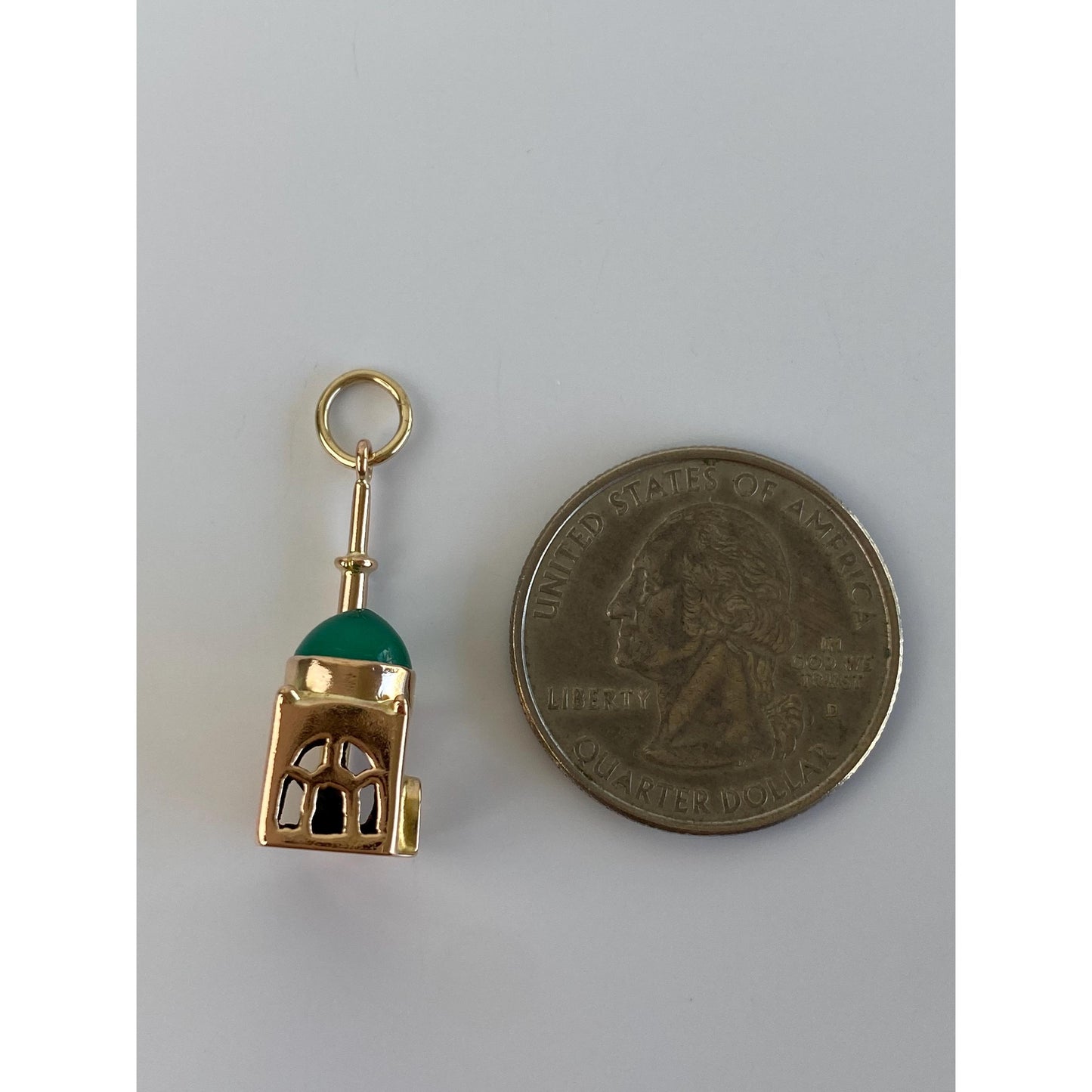Vintage 14k Yellow Gold Chrysoprase Travel Building Charm