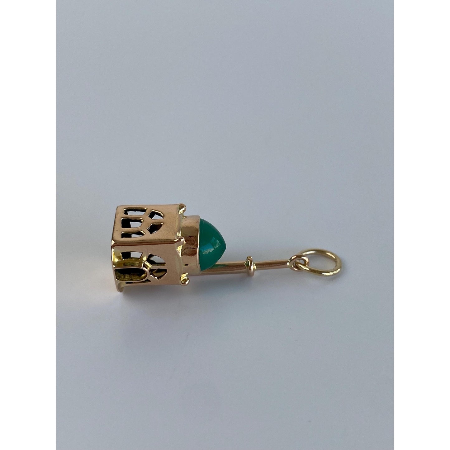 Vintage 14k Yellow Gold Chrysoprase Travel Building Charm