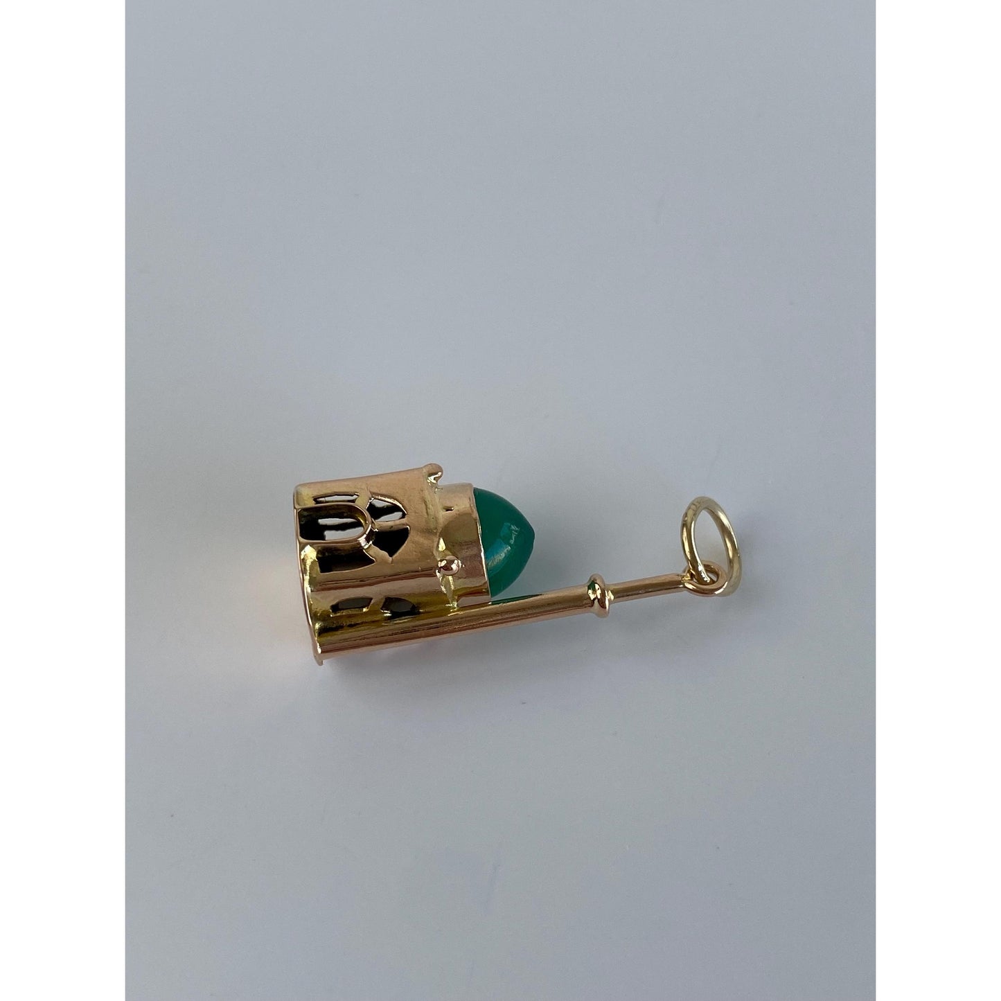 Vintage 14k Yellow Gold Chrysoprase Travel Building Charm