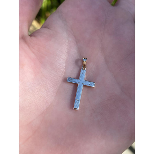 Vintage 9k Yellow Gold Lined Cross Charm