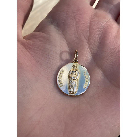 Vintage Solid 14k Yellow Gold Saint Luke Charm