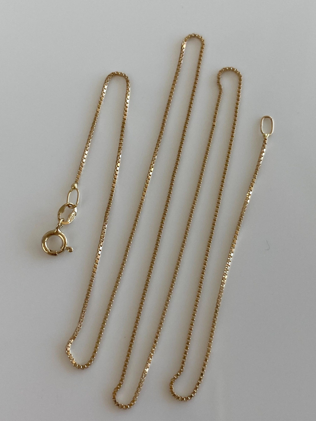 Vintage Solid 14k Yellow Gold Dainty Box Chain Necklace - 16 inches