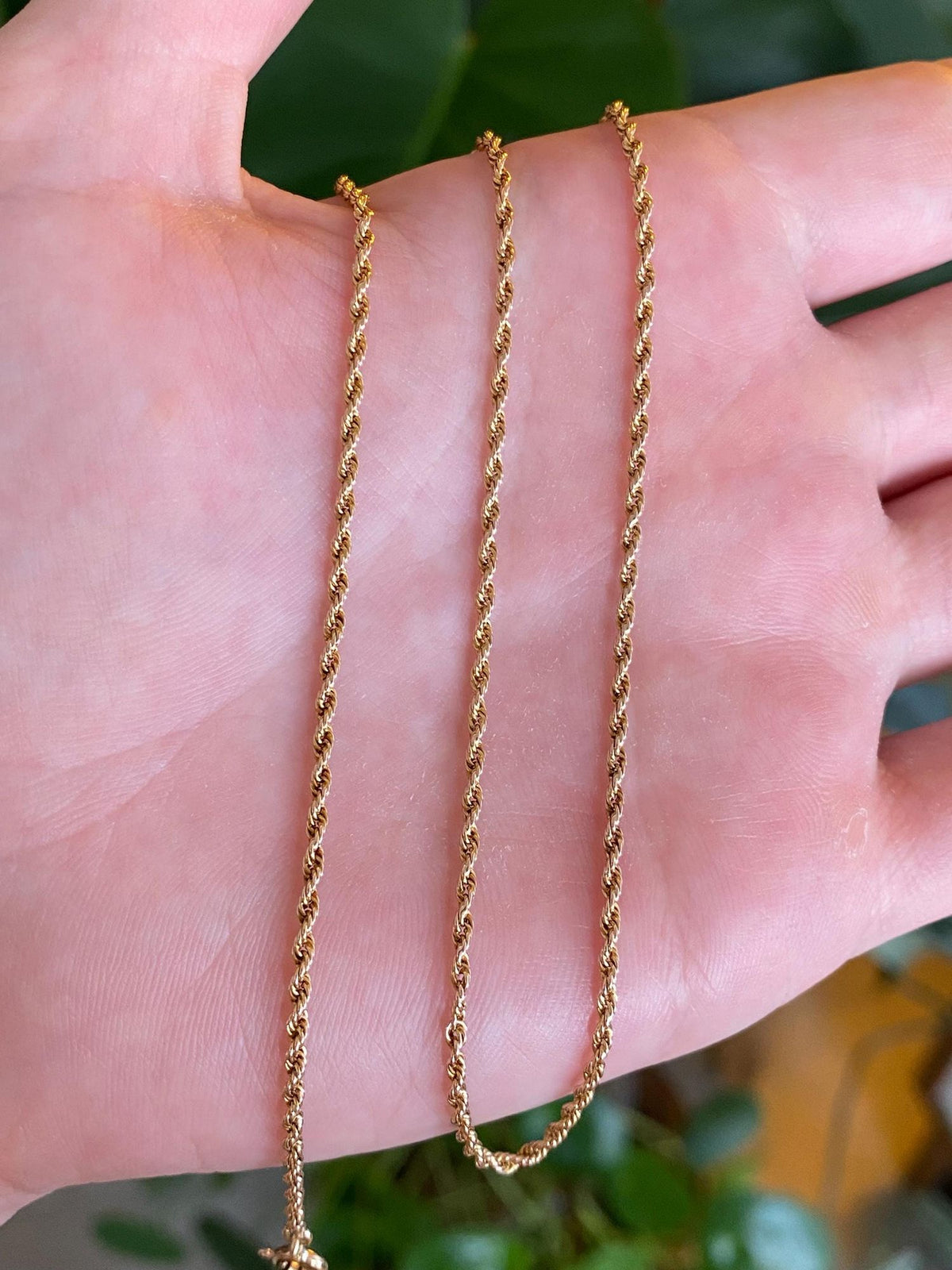 Vintage Solid 14k Yellow Gold Slim Rope Chain Necklace - 21 inches