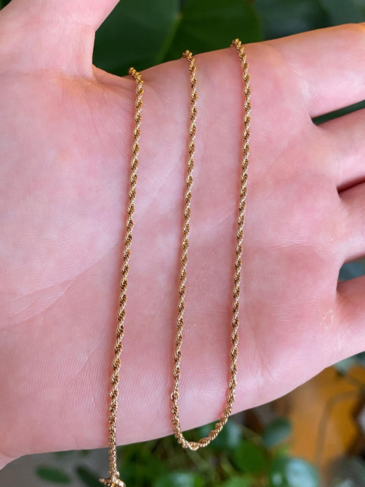 Vintage Solid 14k Yellow Gold Slim Rope Chain Necklace - 21 inches