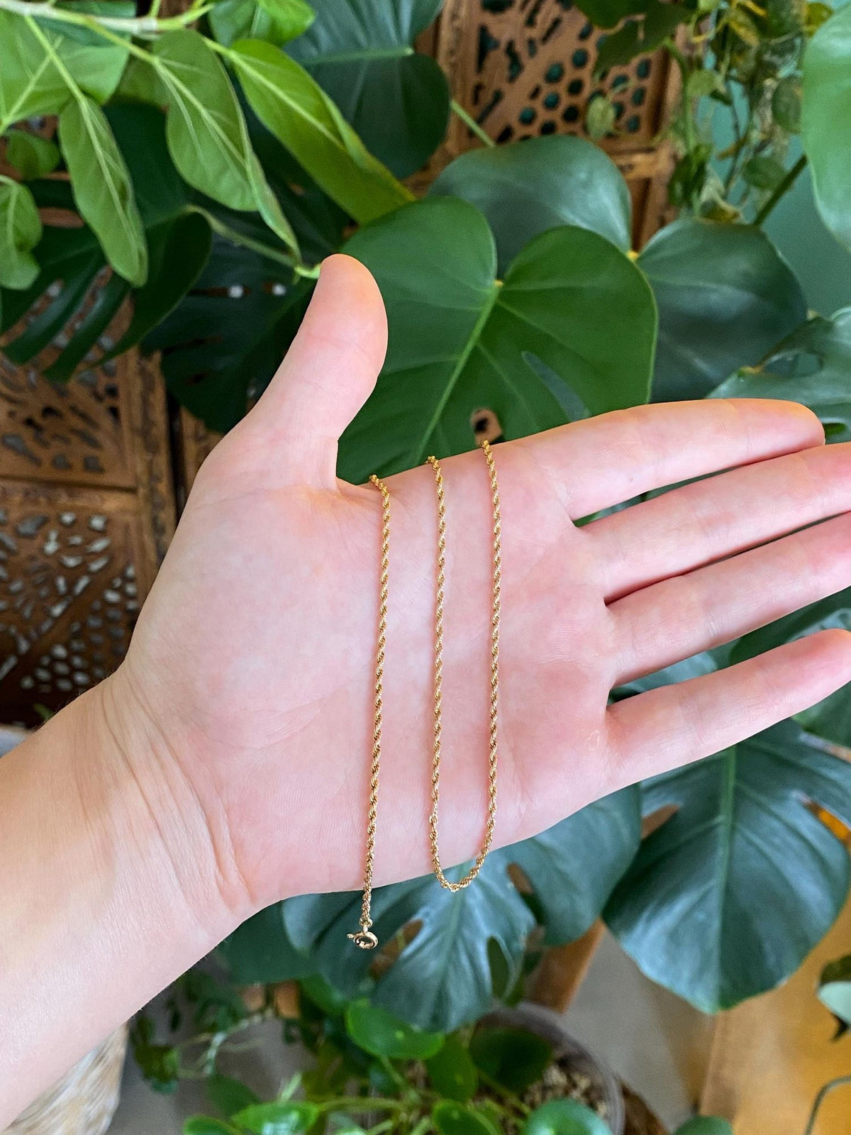 Vintage Solid 14k Yellow Gold Slim Rope Chain Necklace - 21 inches