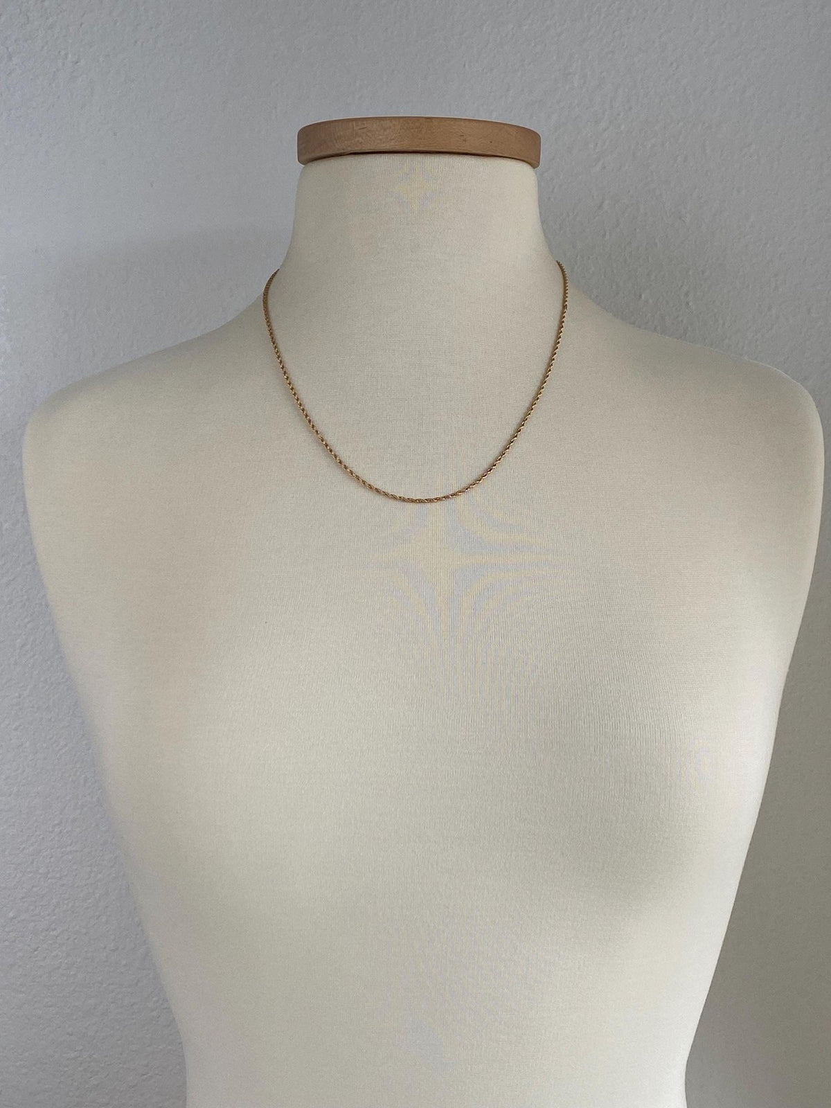 Vintage Solid 14k Yellow Gold Slim Rope Chain Necklace - 21 inches
