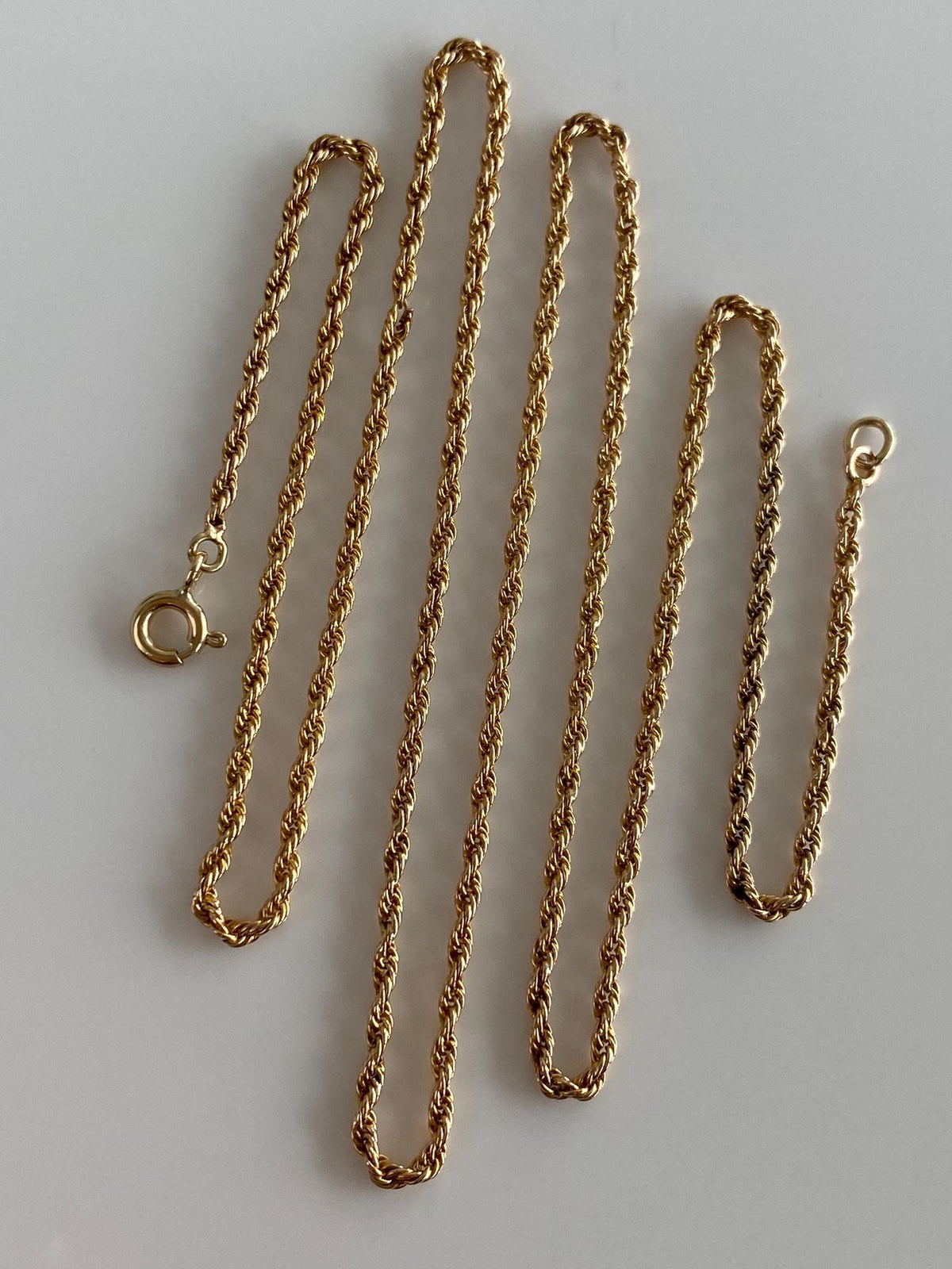 Vintage Solid 14k Yellow Gold Slim Rope Chain Necklace - 21 inches
