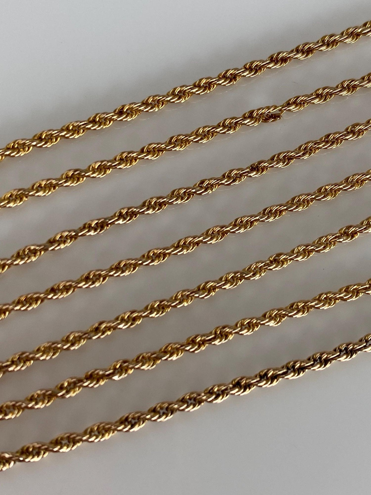 Vintage Solid 14k Yellow Gold Slim Rope Chain Necklace - 21 inches