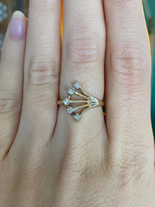 Vintage Solid 14k Yellow Gold Diamond Fan Ring - Size 6