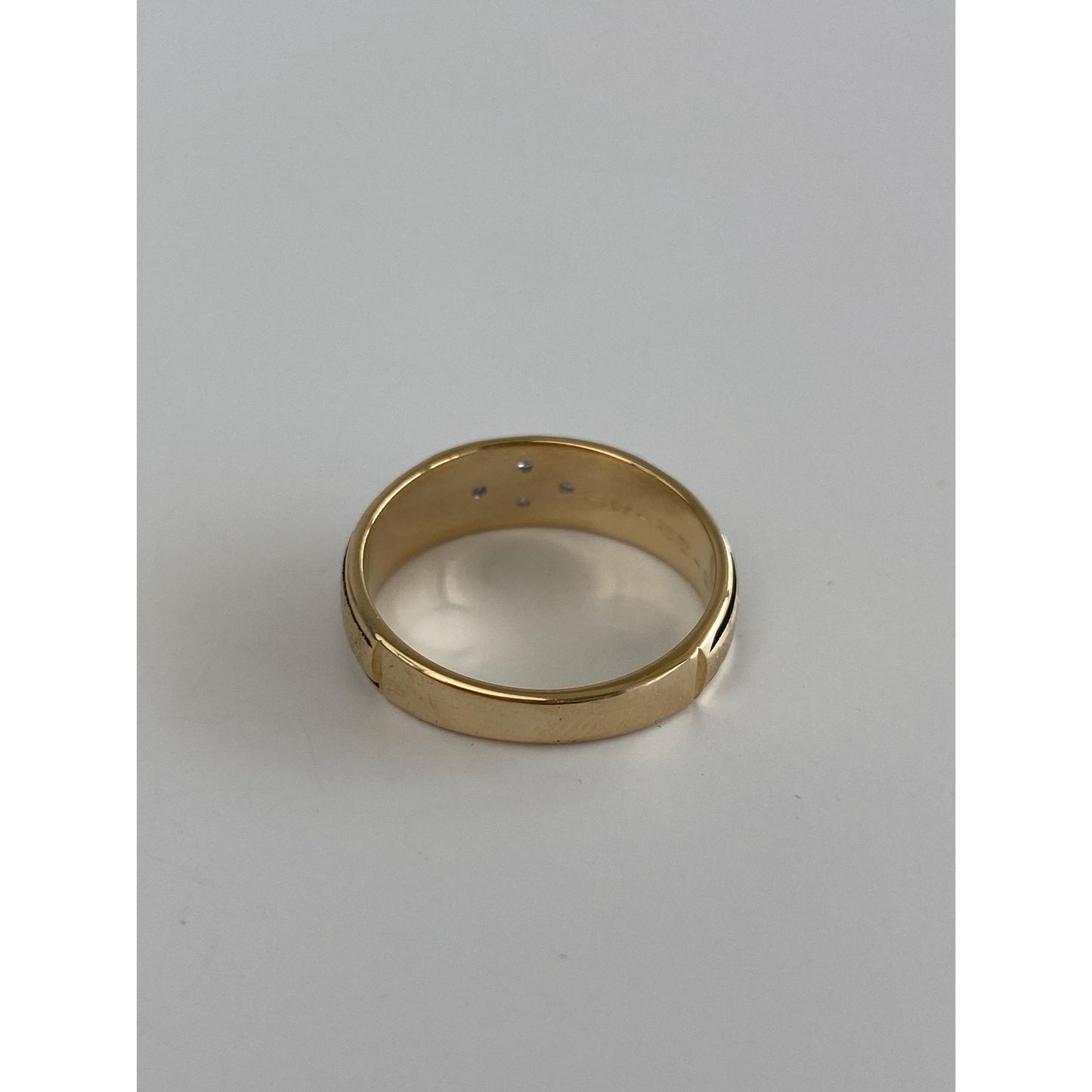 Vintage Solid 14k Yellow Gold Diamond Black Enamel Ring Band - Size 8