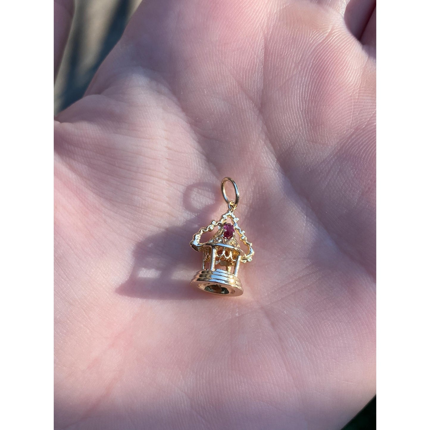 Vintage Solid 14k Yellow Gold Red Spinel Lantern Charm