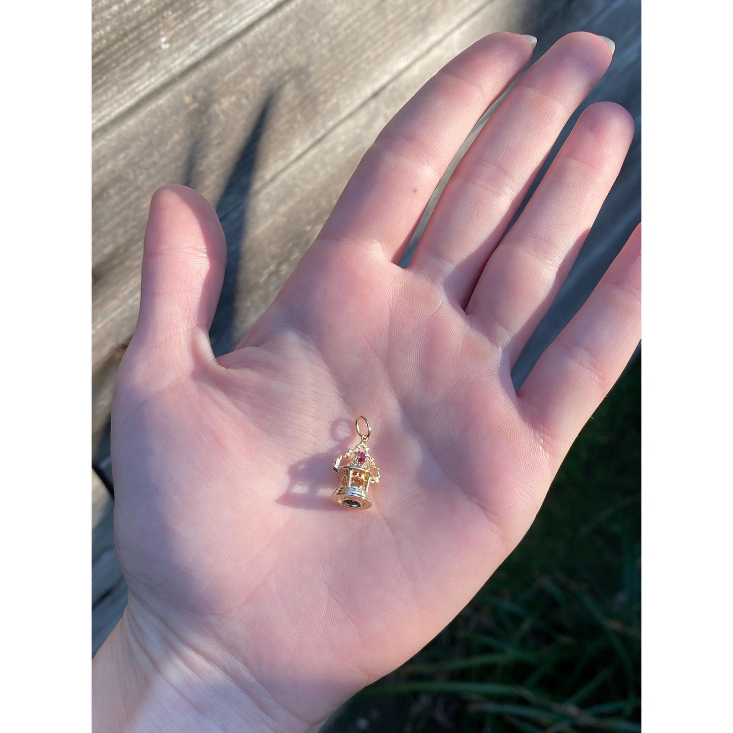 Vintage Solid 14k Yellow Gold Red Spinel Lantern Charm