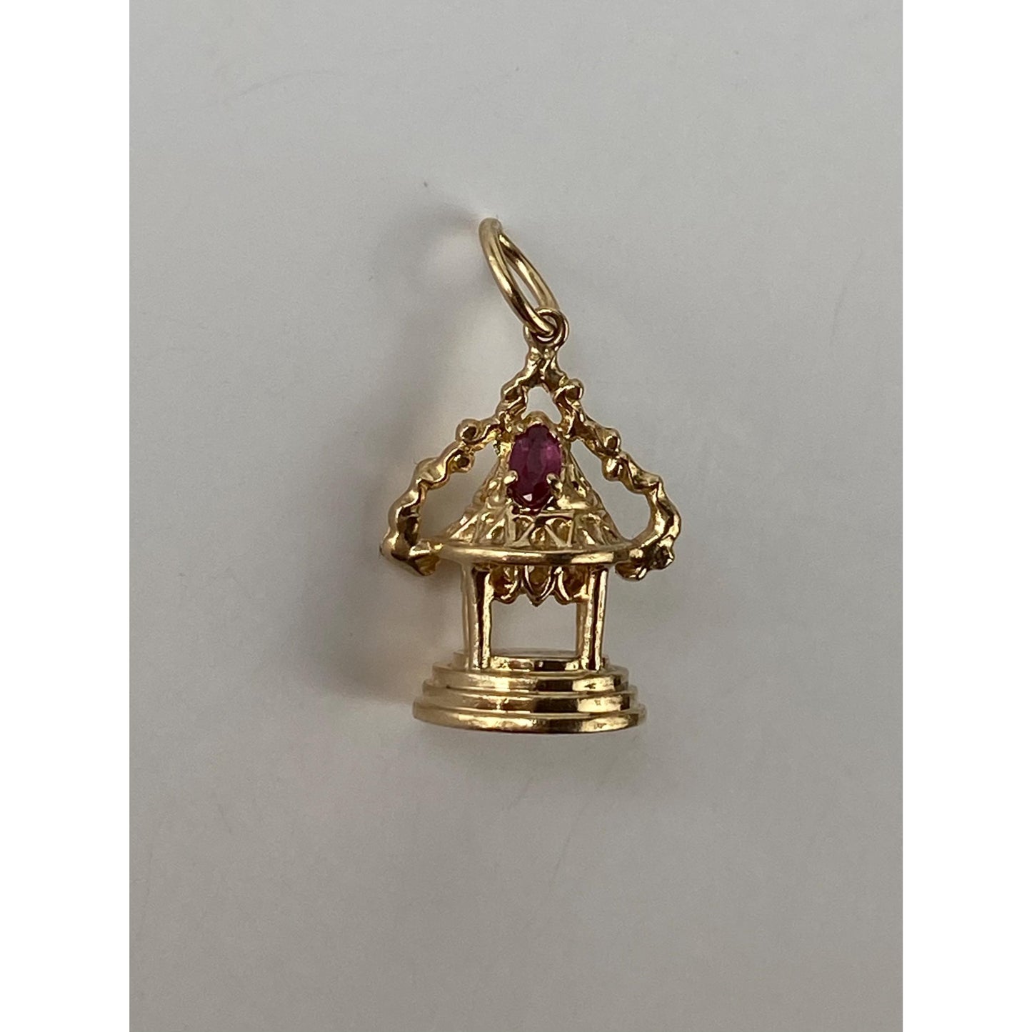 Vintage Solid 14k Yellow Gold Red Spinel Lantern Charm