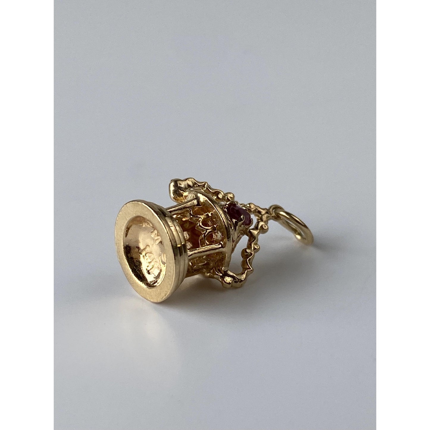 Vintage Solid 14k Yellow Gold Red Spinel Lantern Charm