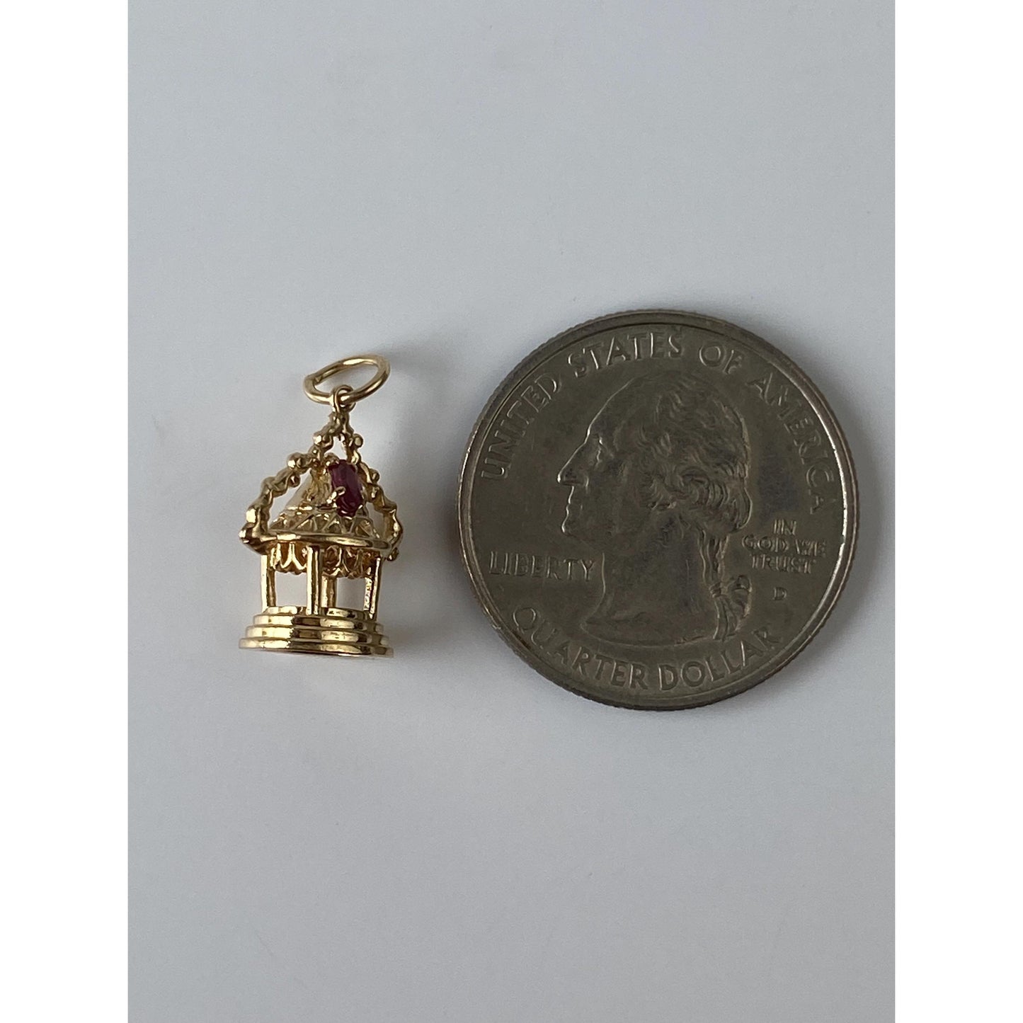 Vintage Solid 14k Yellow Gold Red Spinel Lantern Charm