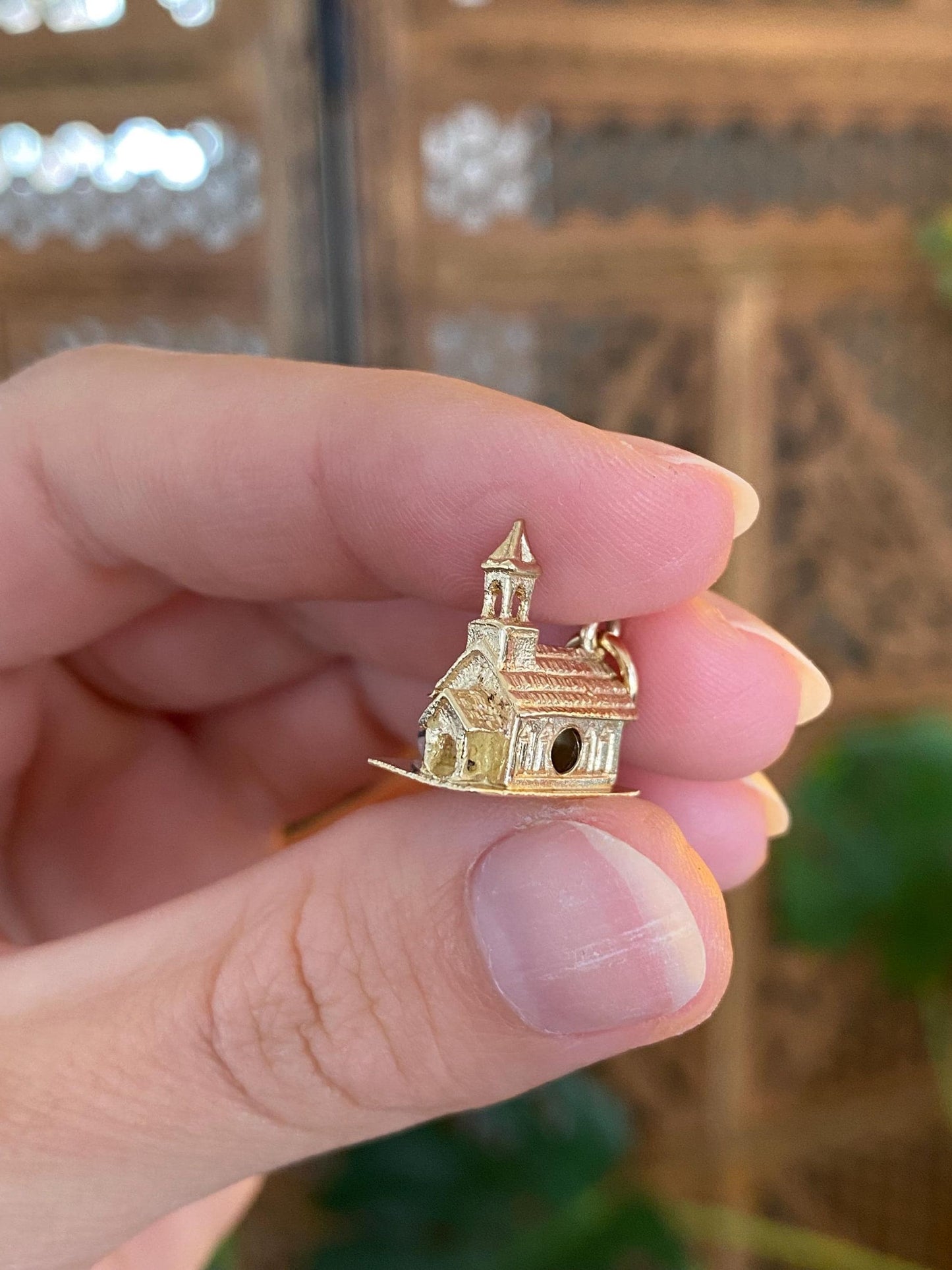 Vintage Solid 14k Yellow Gold Church Charm