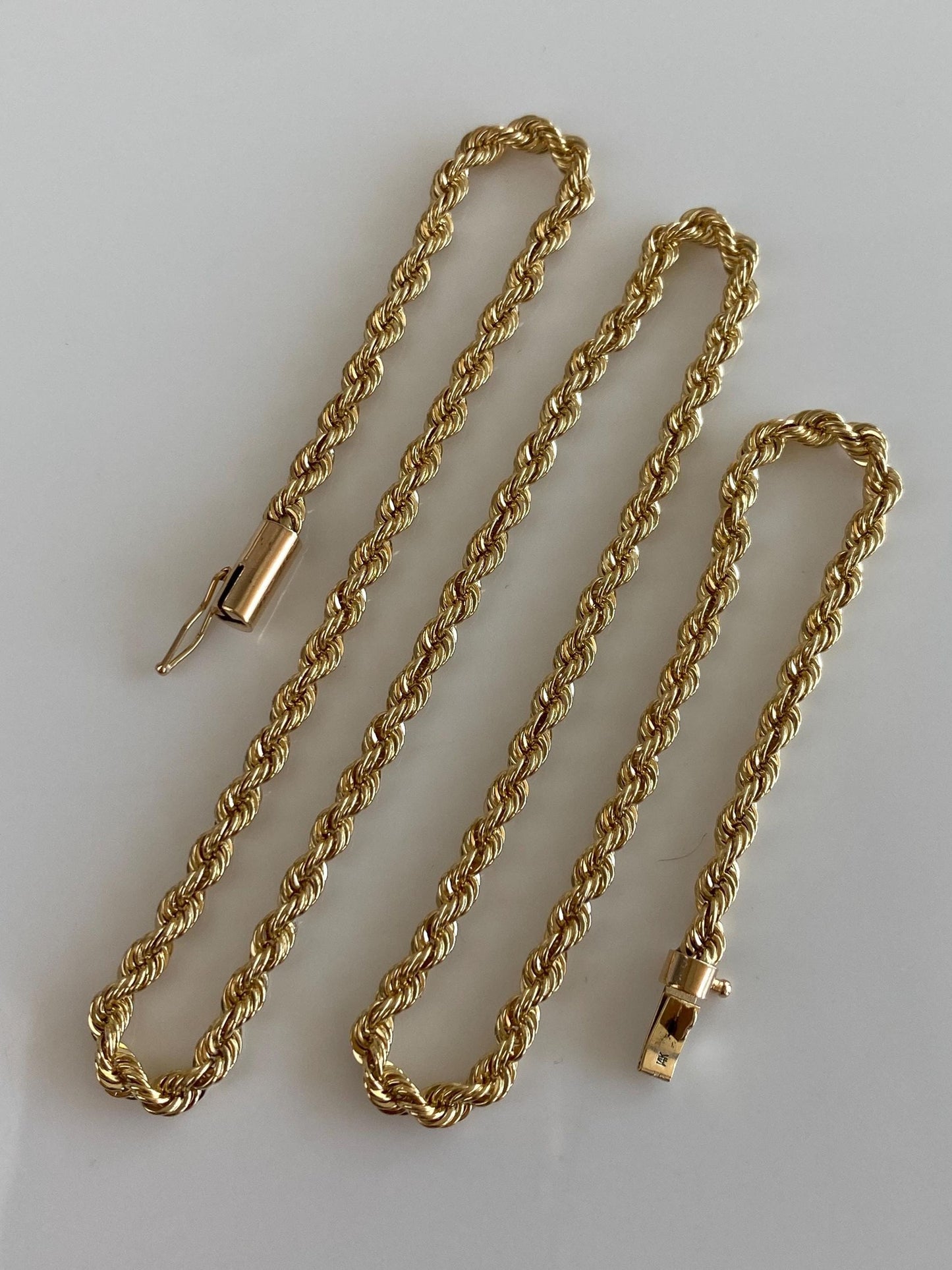 Vintage Solid 14k Yellow Gold Rope Chain Necklace - 17.25 inches