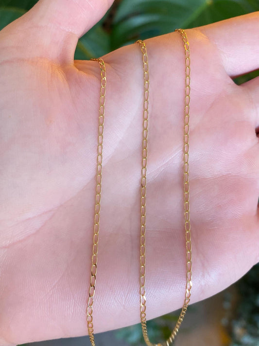 Vintage Solid 14k Yellow Gold Elongated Curb Chain Necklace - 22 inches