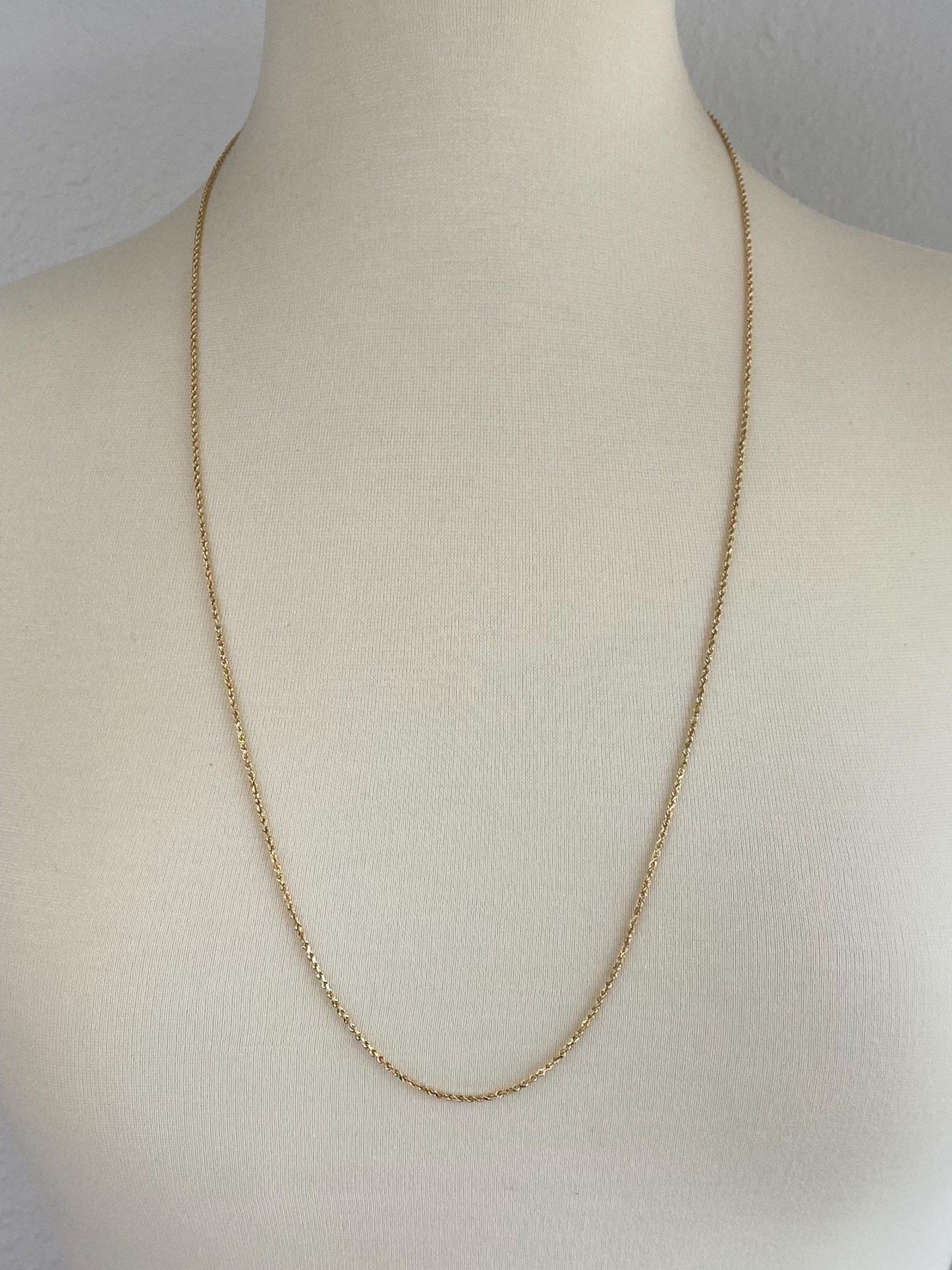 Vintage Solid 14k Yellow Gold Slim Long Rope Chain Necklace - 30 inches