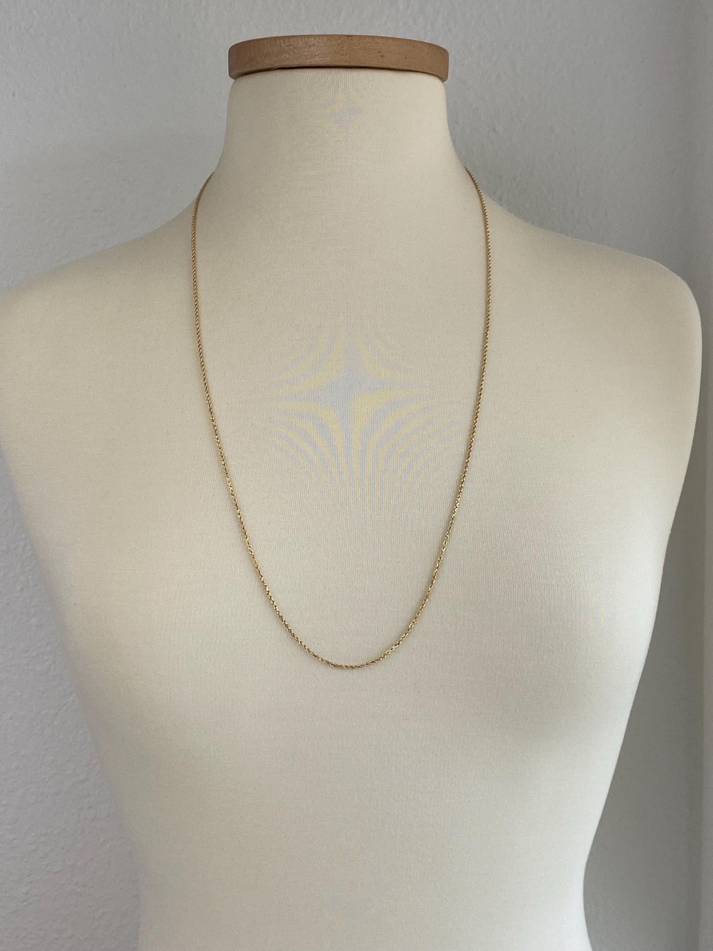 Vintage Solid 14k Yellow Gold Slim Long Rope Chain Necklace - 30 inches